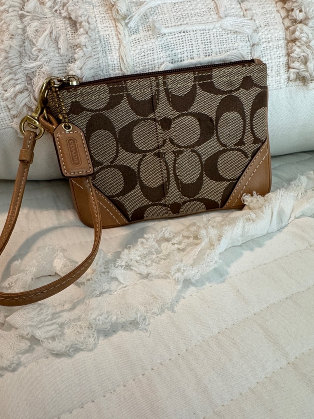 Coach Authentic Signature Canvas Wristlet with Leather Trim